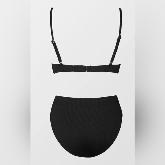 CUPSHE Women's 2 Piece Bikini Size Large Black Scoop Neck High Waist - Picture 3 of 8